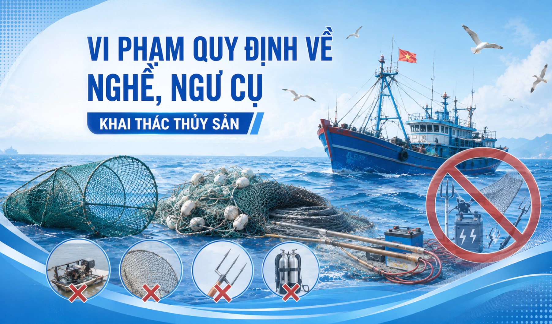 Vi phạm quy định về nghề, ngư cụ khai thác thủy sản