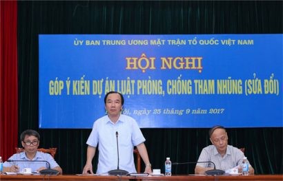 Ông Ngô Xuân Sách, Phó Chủ tịch Ủy ban Trung ương Mặt trận Tổ quốc Việt Nam phát biểu tại Hội nghị “Góp ý kiến Dự án Luật PCTN (sửa đổi). Nguồn ảnh: daidoanket.vn