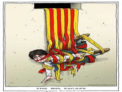 Thủ hiến Carles Puigdemont theo biếm họa của Joep Bertrams (báo The Netherlands của Hà Lan).