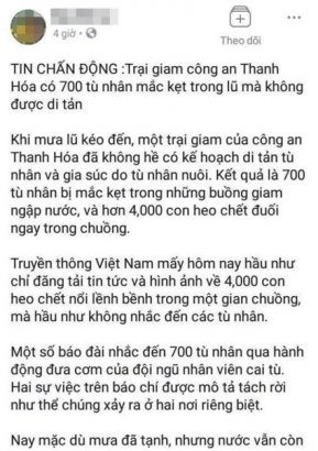  Một tài khoản Facebook khác cũng đăng tải nội dung thông tin sai sự thật