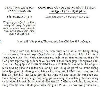 Công văn của Ban Chỉ đạo 389 tỉnh Lạng Sơn