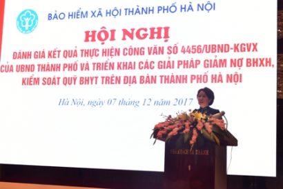 Đ/c Trần Thị Nhị Hà, Phó Giám đốc Sở Y tế Hà Nội phát biểu tham luận tại Hội nghị.