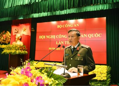  Thượng tướng Tô Lâm tại Hội nghị Công an toàn quốc lần thứ 73. Ảnh: Bộ Công an