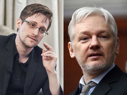  Cựu nhân viên tình báo Mỹ Edward Snowden đang tị nạn ở Nga. Ảnh: KYODO NEWS. Nhà sáng lập WikiLeaks Julian Assange hiện cư trú ở Đại sứ quán Ecuador tại London, Anh. Ảnh: GETTY IMAGES.
