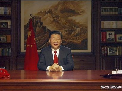 Chủ tịch Trung Quốc Tập Cận Bình trong bài phát biểu chúc mừng năm mới hôm qua. Ảnh: TÂN HOA XÃ