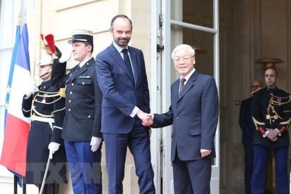  Tổng Bí thư Nguyễn Phú Trọng hội kiến với Thủ tướng Pháp Édouard Phillippe. Ảnh TTXVN