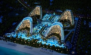 Phối cảnh bốn tòa condotel tại dự án The Arena vào ban đêm 