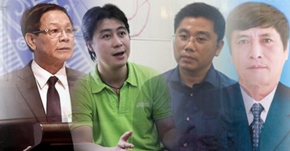 Từ trái sang phải, các bị cáo: Phan Văn Vĩnh, Phan Sào Nam, Nguyễn Văn Dương, Nguyễn Thanh Hóa.