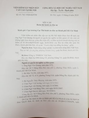  Yêu cầu của VKSND cấp cao về việc hoãn thi hành bản án có liên quan đến căn nhà số 09 Đặng Hữu Phổ.