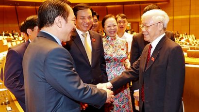 Tổng Bí thư Nguyễn Phú Trọng với các đại biểu Quốc hội dự khai mạc Kỳ họp thứ sáu, Quốc hội khóa XIV.