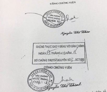 Con dấu có dấu hiệu làm giả của Văn phòng công chứng "rởm" Sao Bắc Đẩu. Ảng: Infonet