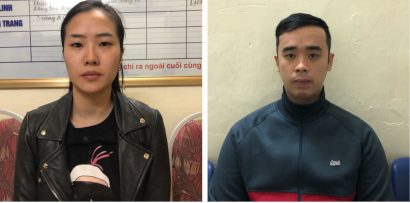 Nguyễn Thị Bích Hạnh và Hoàng Mạnh Dũng tại cơ quan công an.