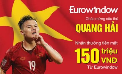  Eurowindow tặng thưởng cho cầu thủ Quang Hải - cầu thủ ghi bàn đầu tiên trong trận Bán kết lượt về phần thưởng 150 triệu đồng