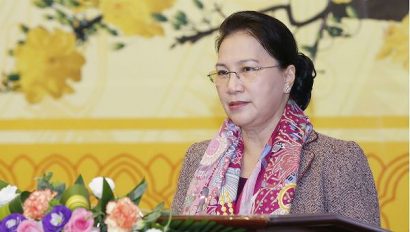  Chủ tịch QH Nguyễn Thị Kim Ngân phát biểu tại cuộc gặp.