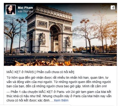 Hình ảnh một phần bài viết "Mắc kẹt ở Paris" được đăng tải tại nickname Mai Pham