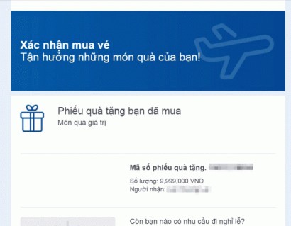 Phiếu quà tặng được đặt mua thành công từ website Bamboo Airways.
