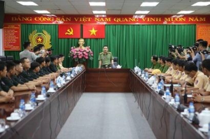 Đại tá Nguyễn Sỹ Quang - Trưởng phòng Tham mưu Công an TP HCM - tại buổi ra mắt Tổ công tác 363 - Ảnh: Người lao động