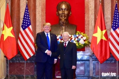  Tổng bí thư, Chủ tịch nước Nguyễn Phú Trọng tiếp Tổng thống Mỹ Donald Trump tại Phủ Chủ tịch - Ảnh: NGUYỄN KHÁNH