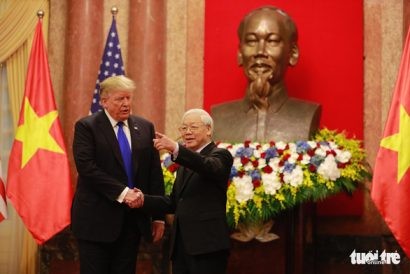  Tổng bí thư, Chủ tịch nước Nguyễn Phú Trọng tiếp Tổng thống Mỹ Donald Trump tại Phủ Chủ tịch - Ảnh: VIỆT DŨNG