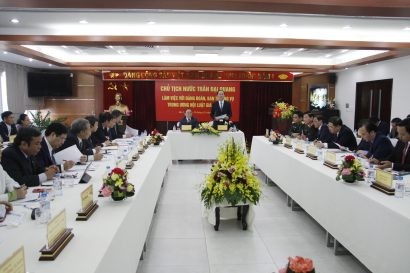  Toàn cảnh buổi làm việc của Chủ tịch nước Trần Đại Quang với Đảng đoàn, Ban Thường vụ Trung ương Hội Luật gia Việt Nam.