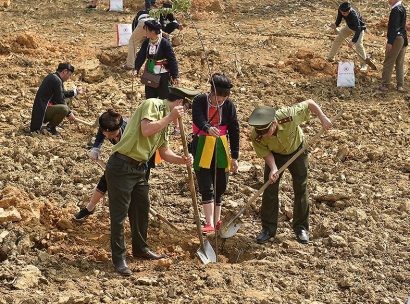 Đông đảo người dân và các cán bộ, công chức tham gia Tết trồng cây. - Ảnh: VGP/Nhật Bắc