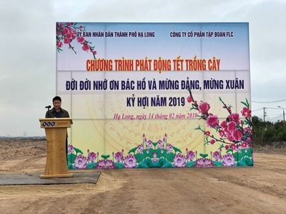 Ông Nguyễn Ngọc Sơn - Phó chủ tịch TP Hạ Long phát biểu tại Lễ phát động "Tết trồng cây đời đời nhớ ơn Bác Hồ"