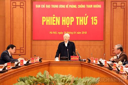  Đồng chí Tổng Bí thư, Chủ tịch nước Nguyễn Phú Trọng, Trưởng Ban Chỉ đạo Trung ương về phòng, chống tham nhũng kết luận Phiên họp 15 của Ban Chỉ đạo