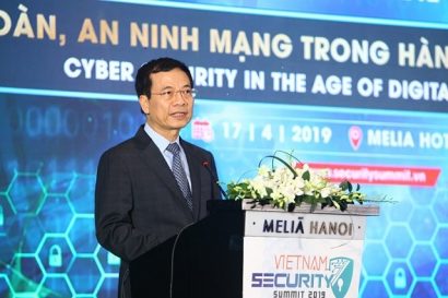  Bộ trưởng Thông tin và Truyền thông Nguyễn Mạnh Hùng phát biểu tại lễ khai mạc Vietnam Security Summit 2019.