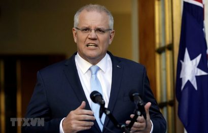 Thủ tướng Australia Scott Morrison phát biểu tại cuộc họp báo ở Canberra. (Ảnh: AFP/TTXVN)