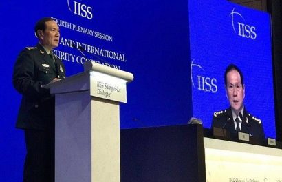 Bộ trưởng Bộ Quốc phòng Trung Quốc Ngụy Phương Hòa phát biểu hôm 1-6 tại Đối thoại Shangri-la 2019. Ảnh: IISS