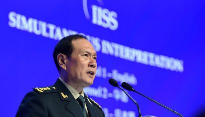 Bộ trưởng Bộ Quốc phòng Trung Quốc Ngụy Phượng Hòa phát biểu ngày 2/6 - Ảnh: Getty/Bloomberg. 
