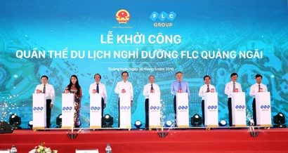 Các lãnh đạo cấp cao T.W và lãnh đạo tỉnh Quảng Ngãi nhấn nút khởi công Quần thể du lịch nghỉ dưỡng FLC Quảng Ngãi 
