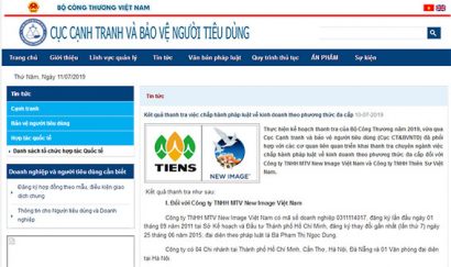Công ty TNHH MTV New Image Việt Nam và Công ty TNHH Thiên Sư Việt Nam bị phạt 835 triệu đồng vì có nhiều hành vi vi phạm. (Ảnh chụp màn hình)