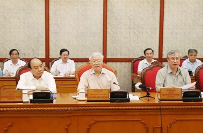 Tổng Bí thư, Chủ tịch nước Nguyễn Phú Trọng phát biểu tại cuộc họp Bộ Chính trị ngày 15/5. (Ảnh: Trí Dũng/TTXVN)