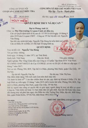 Lệnh truy nã Phó Tổng Giám đốc Công ty CP Tập đoàn HTV Việt Nam