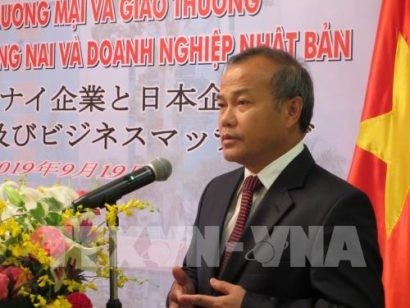 Đại sứ Việt Nam tại Nhật Bản Vũ Hồng Nam phát biểu tại hội thảo. Ảnh: Đào Tùng-Phóng viên TTXVN tại Nhật Bản 