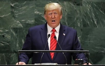  Tổng thống Mỹ Donald Trump phát biểu trong phiên họp thứ 74 của Đại hội đồng Liên Hợp Quốc tại New York hôm 24/9. Ảnh: Reuters.