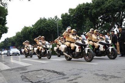 Lực lượng cảnh sát giao thông tại lễ ra quân. Ảnh: VGP/Lê Sơn 