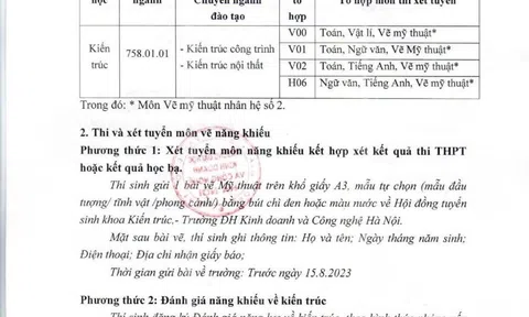 Thông báo Thi và Xét tuyển môn năng khiếu ngành Kiến trúc năm 2023