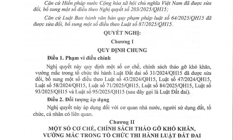 TOÀN VĂN: Nghị quyết 254/2025/QH15 quy định một số cơ chế, chính sách tháo gỡ khó khăn, vướng mắc trong tổ chức thi hành Luật Đất đai