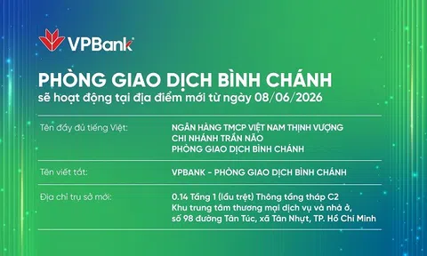 Thông báo: Từ 08/06/2026, VPBANK BÌNH CHÁNH thay đổi địa chỉ hoạt động