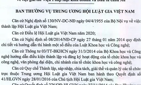 Quyết định về việc giải thể Viện pháp luật kinh doanh và Đầu tư châu Âu