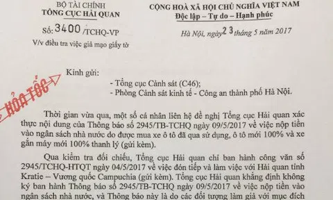 Tổng cục Hải quan cảnh báo hành vi giả mạo công văn của Hải quan để lừa đảo