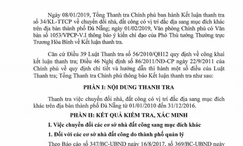Thanh tra Chính phủ kiến nghị Thủ tướng chỉ đạo Bộ Công an điều tra 10 cơ sở nhà đất tại Đà Nẵng
