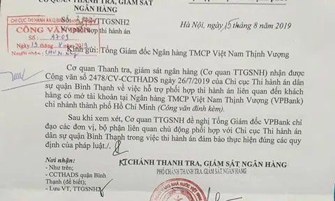 Doanh nghiệp “kêu cứu” vì VPBank chậm khấu trừ tiền thi hành án: Thanh tra Ngân hàng nhà nước từng có công văn đôn đốc.