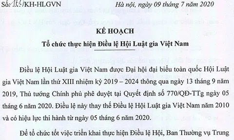 Kế hoạch tổ chức thực hiện Điều lệ Hội Luật gia Việt Nam