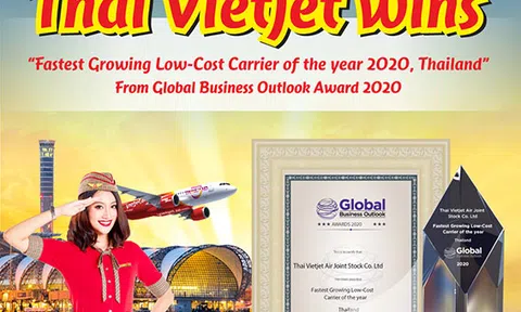 Vietjet Thái Lan được vinh danh là Hãng hàng không tăng trưởng nhanh nhất năm 2020