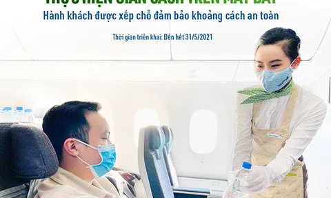 Bamboo Airways thực hiện giãn cách trên máy bay, đảm bảo an toàn tuyệt đối cho hành khách