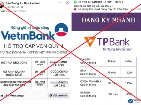 Bộ Công an cảnh báo hiện tượng mạo danh ngân hàng cho vay trực tuyến lãi suất thấp để lừa đảo