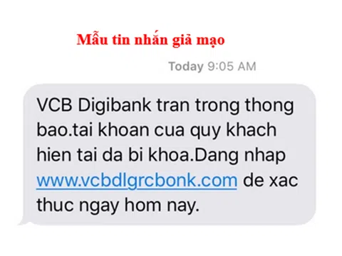 Vietcombank tiếp tục cảnh báo hiện tượng lừa đảo mạo danh tin nhắn thương hiệu Vietcombank